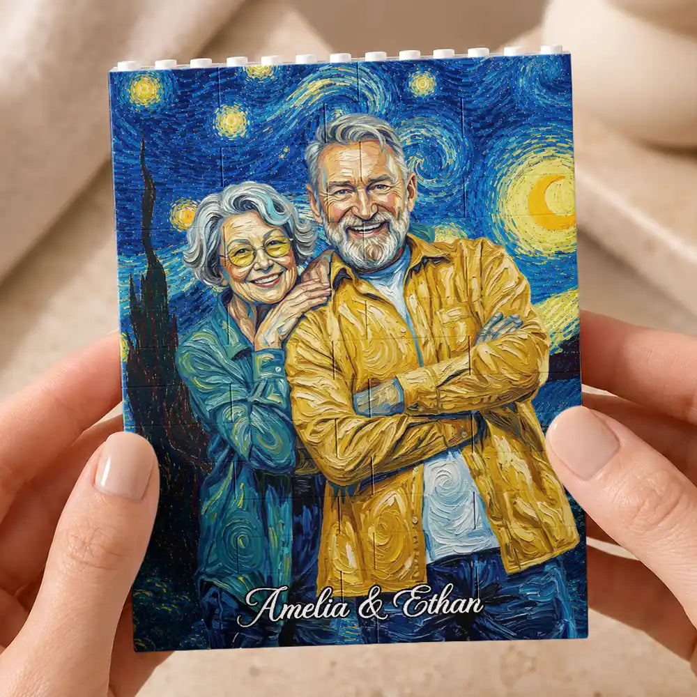 Custom Photo,Art Design,Gift For Couples,Top Market,Romantic,Photo - Starry Night  - Custom Photo Starry Night Romantic Couple Anniversary - Personalized Building Brick Blocks