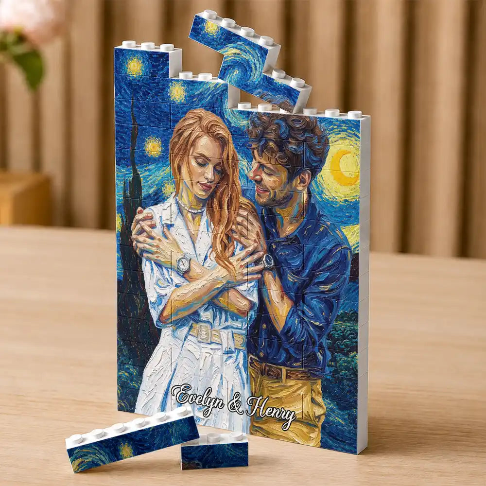 Custom Photo,Art Design,Gift For Couples,Top Market,Romantic,Photo - Starry Night  - Custom Photo Starry Night Romantic Couple Anniversary - Personalized Building Brick Blocks