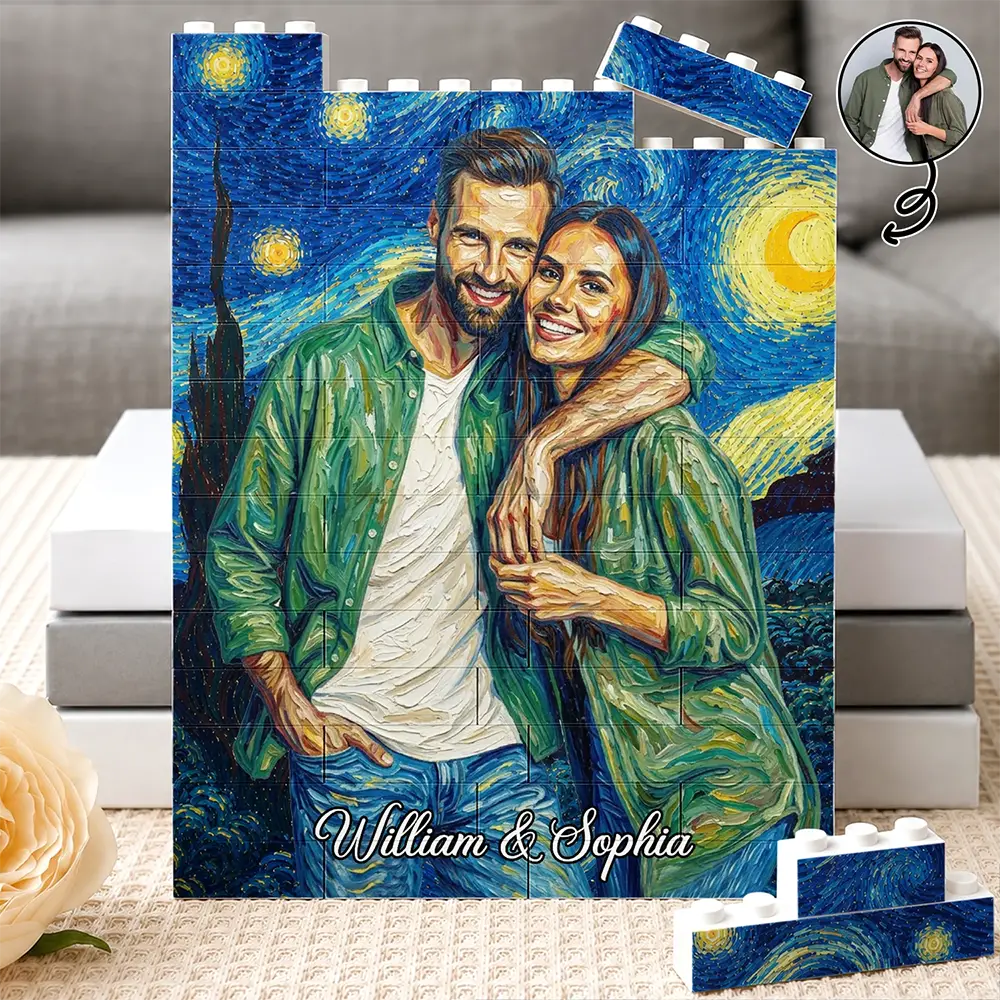 Custom Photo,Art Design,Gift For Couples,Top Market,Romantic,Photo - Starry Night  - Custom Photo Starry Night Romantic Couple Anniversary - Personalized Building Brick Blocks