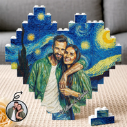 Custom Photo,Art Design,Gift For Couples,Top Market,Romantic,Photo - Starry Night  - Custom Photo Starry Night Couple Anniversary - Personalized Building Brick Blocks
