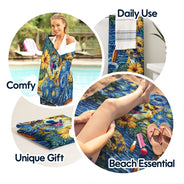 Custom Photo, Beach, Art Design, Summer, Top Market, Pet Mom, Pet Lovers, Gift For Mother, Playful, Photo - Starry Night  - Custom Photo Starry Night Tropical Pattern Dog Cat Kid - Personalized Beach Towel