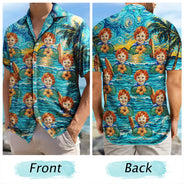 Custom Photo,Beach,Art Design,Summer,Top Market,Pet Dad,Pet Lovers,Gift For Father,Playful,Photo - Starry Night  - Custom Photo Starry Night Tropical Pattern Dog Cat Kid - Personalized Hawaiian Shirt