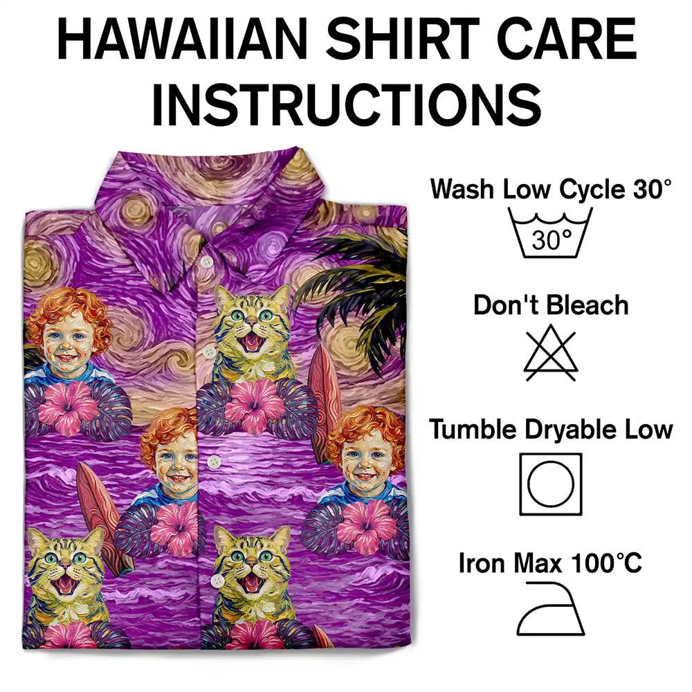 Custom Photo,Beach,Art Design,Summer,Top Market,Pet Dad,Pet Lovers,Gift For Father,Playful,Photo - Starry Night  - Custom Photo Starry Night Tropical Pattern Dog Cat Kid - Personalized Hawaiian Shirt