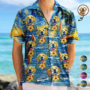 Custom Photo,Beach,Art Design,Summer,Top Market,Pet Dad,Pet Lovers,Gift For Father,Playful,Photo - Starry Night  - Custom Photo Starry Night Tropical Pattern Dog Cat Kid - Personalized Hawaiian Shirt