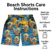 Custom Photo,Art Design,Summer,Top Market,Pet Dad,Pet Lovers,Gift For Father,Playful,Photo - Starry Night  - Custom Photo Starry Night Tropical Pattern Dog Cat Kid - Personalized Unisex Beach Shorts