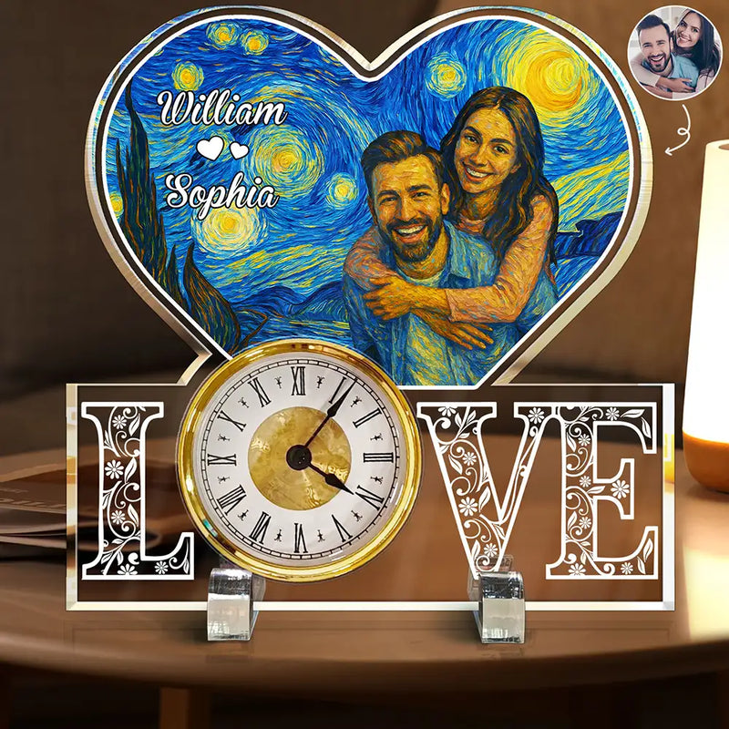 Gift For Couples,Old Couples,Gift For Husband,Gift For Wife,Gift For Boyfriend,Gift For Girlfriend,LGBT,Love - Custom Photo Starry Night You And Me We Got This - Personalized Acrylic Desk Clock