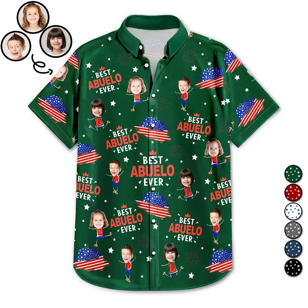 Custom Photo,Independence Day,Gift For Grandpa,Top Market,Adorable,Cut-Face Photo - Custom Photo Stars And Stripes Best Dad Grandpa Ever - Personalized Hawaiian Shirt