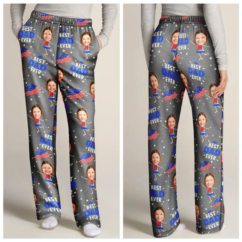 Gift For Father,Gift For Grandpa,Independence Day,Happy,Custom Photo - Custom Photo Stars And Stripes Best Dad Grandpa Ever - Personalized Pajama Pants