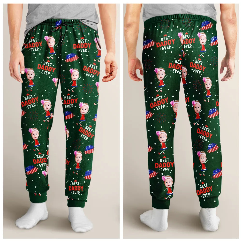 Gift For Father,Gift For Grandpa,Independence Day,Happy,Custom Photo - Custom Photo Stars And Stripes Best Dad Grandpa Ever - Personalized Pajama Pants