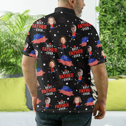 Custom Photo,Independence Day,Gift For Grandpa,Adorable,Cut-Face Photo - Custom Photo Stars And Stripes Best Dad Grandpa Ever - Personalized Polo Shirt