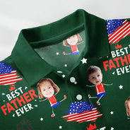 Custom Photo,Independence Day,Gift For Grandpa,Adorable,Cut-Face Photo - Custom Photo Stars And Stripes Best Dad Grandpa Ever - Personalized Polo Shirt