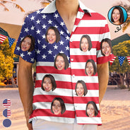 Custom Photo, Independence Day, Summer, Gift For Couples, Humorous, Cut-Face Photo - Custom Photo Stars & Stripes Beach Vibes - Personalized Hawaiian Shirt