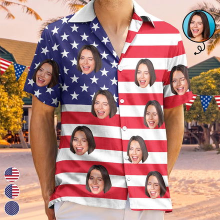 Custom Photo Stars & Stripes Beach Vibes - Personalized Hawaiian Shirt