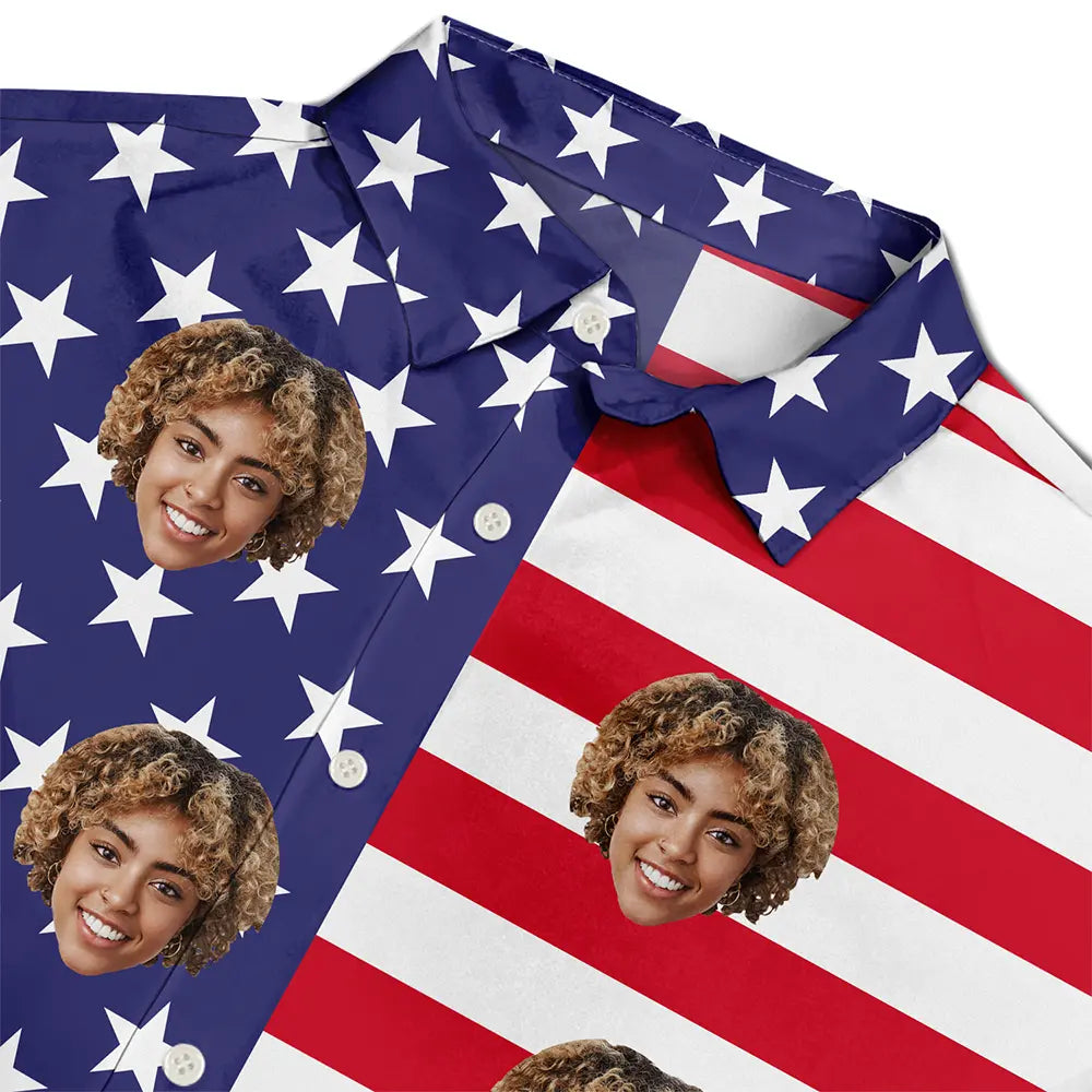 Custom Photo, Independence Day, Summer, Gift For Couples, Humorous, Cut-Face Photo - Custom Photo Stars & Stripes Beach Vibes - Personalized Hawaiian Shirt
