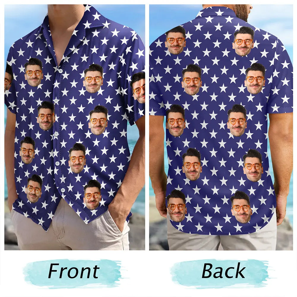 Custom Photo, Independence Day, Summer, Gift For Couples, Humorous, Cut-Face Photo - Custom Photo Stars & Stripes Beach Vibes - Personalized Hawaiian Shirt