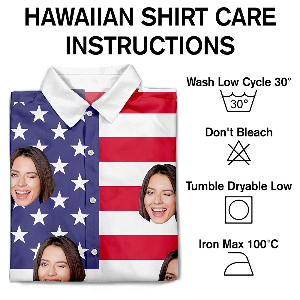Custom Photo, Independence Day, Summer, Gift For Couples, Humorous, Cut-Face Photo - Custom Photo Stars & Stripes Beach Vibes - Personalized Hawaiian Shirt