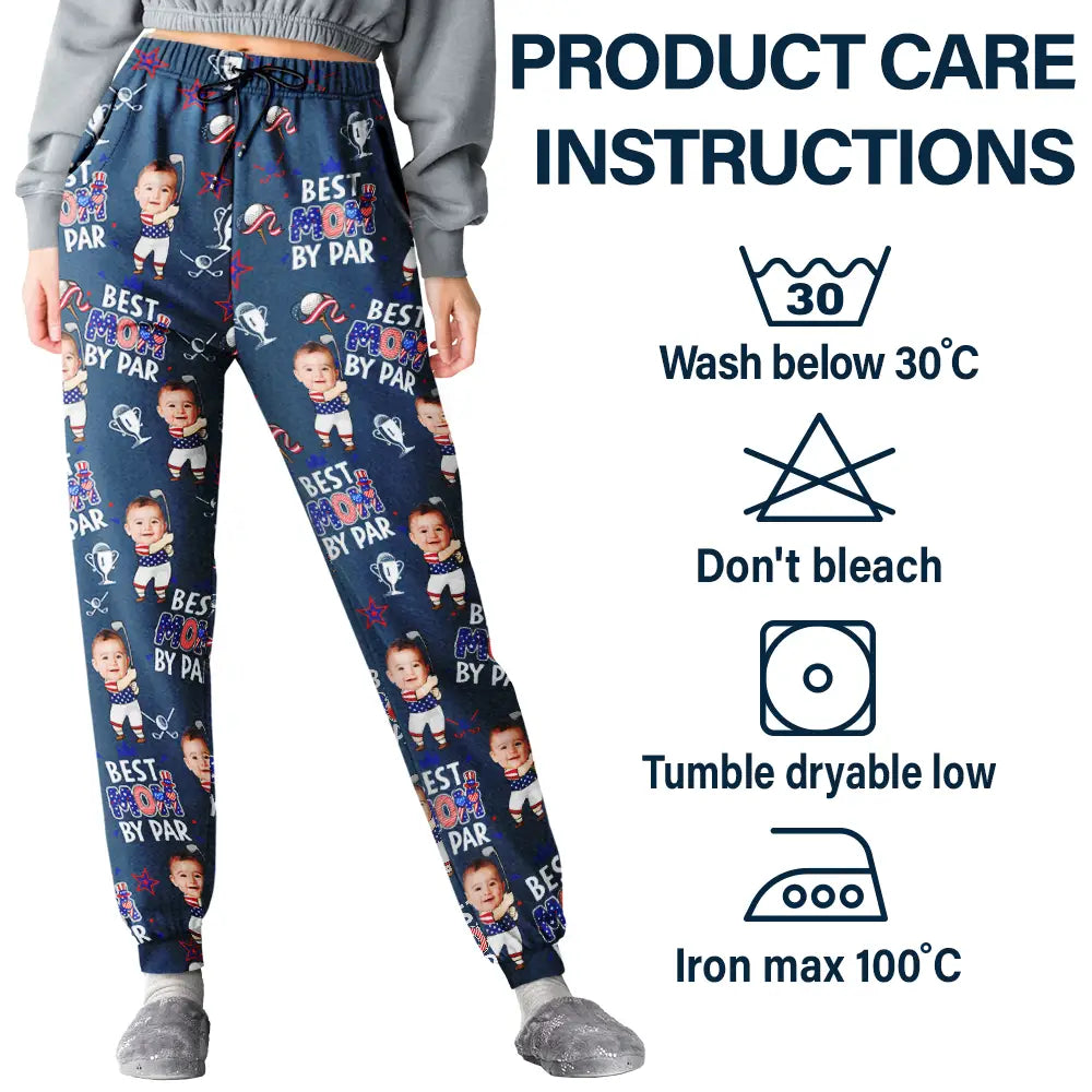 Golf,Gift For Father,Gift For Grandpa,Gift For Mother,Gift For Grandma,Happy,Independence Day,Non-Eng,Photo,Icon,Humorous - Custom Photo Stars & Stripes Best Dad Grandpa By Par - Personalized Pajama Pants