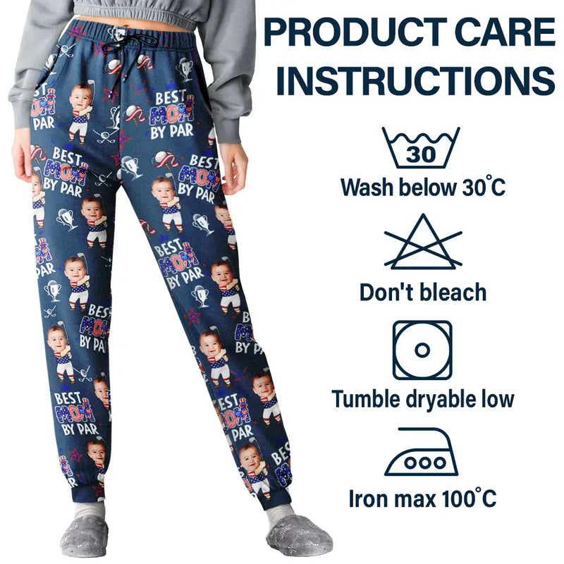 Golf,Gift For Father,Gift For Grandpa,Gift For Mother,Gift For Grandma,Happy,Independence Day,Non-Eng,Photo,Icon,Humorous - Custom Photo Stars & Stripes Best Dad Grandpa By Par - Personalized Pajama Pants