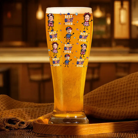 Custom Photo Stars & Stripes Best Dad Grandpa Ever - Personalized Pilsner Glass
