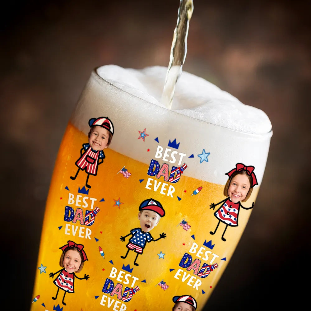 Gift For Father,Custom Photo,Independence Day,Proud,Cut-Face Photo - Custom Photo Stars & Stripes Best Dad Grandpa Ever - Personalized Pilsner Glass