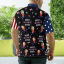 Gift For Mother,Gift For Grandma,Happy,Gift For Father,Gift For Grandpa,Independence Day,Photo,Icon,Humorous - Custom Photo Stars & Stripes Best Dad Grandpa Ever - Personalized Polo Shirt