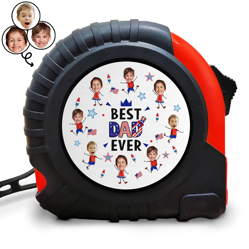 Gift For Father,Gift For Grandpa,Happy,Independence Day,Photo,Icon,Humorous - Custom Photo Stars & Stripes Best Dad Grandpa Ever - Personalized Tape Measure