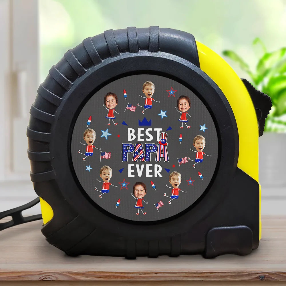 Gift For Father,Gift For Grandpa,Happy,Independence Day,Photo,Icon,Humorous - Custom Photo Stars & Stripes Best Dad Grandpa Ever - Personalized Tape Measure