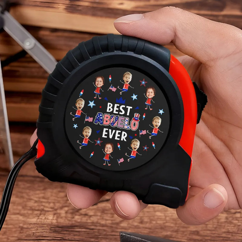 Gift For Father,Gift For Grandpa,Happy,Independence Day,Photo,Icon,Humorous - Custom Photo Stars & Stripes Best Dad Grandpa Ever - Personalized Tape Measure