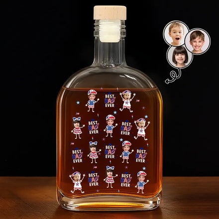 Custom Photo Stars & Stripes Best Dad Grandpa Ever - Personalized Whiskey Bottle