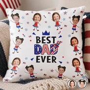 Gift For Mother,Gift For Grandma,Happy,Gift For Father,Gift For Grandpa,Summer,Independence Day,Photo,Icon,Humorous - Custom Photo Stars & Stripes Best Dad Mom Grandpa Grandma Ever - Personalized Pillow