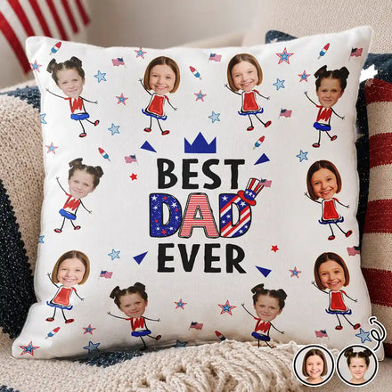 Custom Photo Stars & Stripes Best Dad Mom Grandpa Grandma Ever - Personalized Pillow