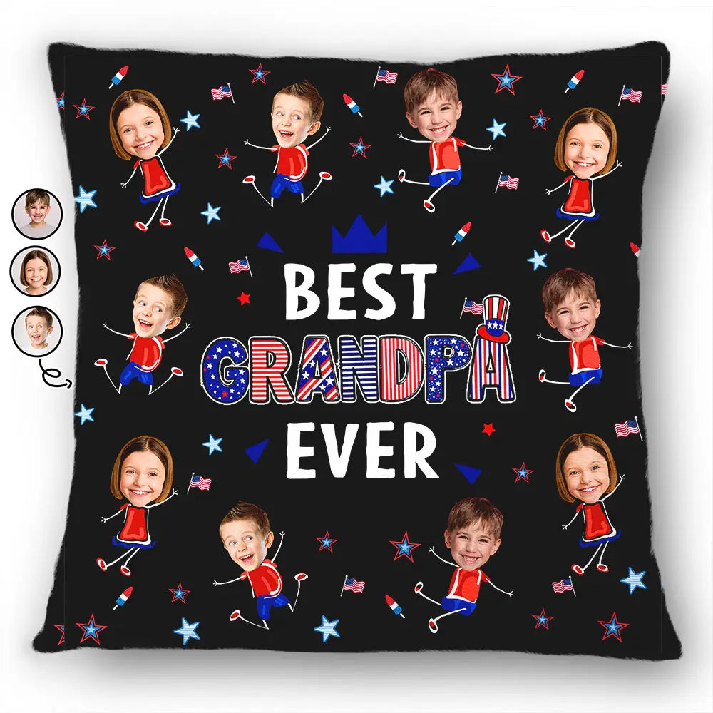Gift For Mother,Gift For Grandma,Happy,Gift For Father,Gift For Grandpa,Summer,Independence Day,Photo,Icon,Humorous - Custom Photo Stars & Stripes Best Dad Mom Grandpa Grandma Ever - Personalized Pillow