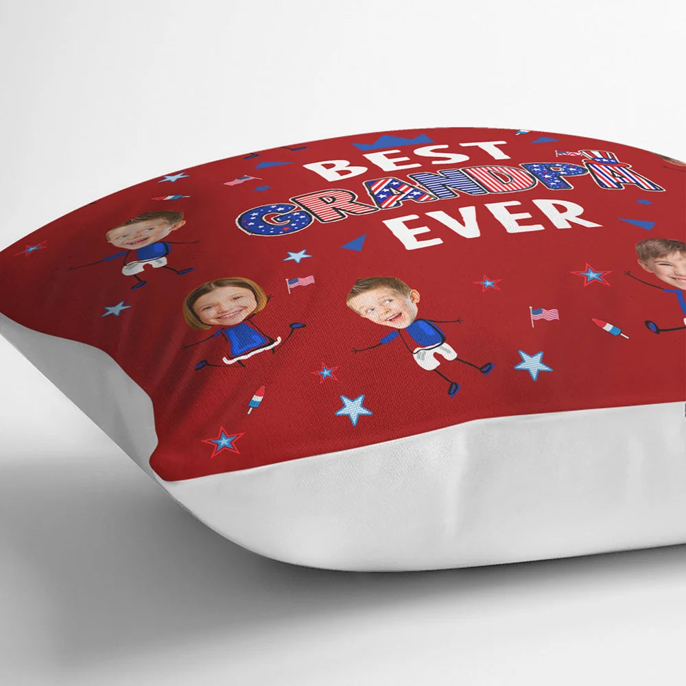 Gift For Mother,Gift For Grandma,Happy,Gift For Father,Gift For Grandpa,Summer,Independence Day,Photo,Icon,Humorous - Custom Photo Stars & Stripes Best Dad Mom Grandpa Grandma Ever - Personalized Pillow