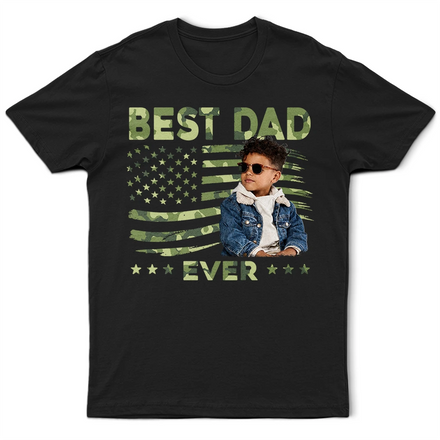 Custom Photo Stars & Stripes Best Dad Papa Ever - Personalized T Shirt