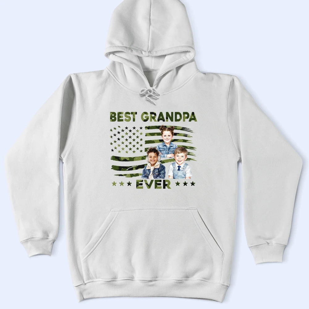Gift For Father,Gift For Grandpa,Independence Day,Photo,Confident - Custom Photo Stars & Stripes Best Dad Papa Ever - Personalized T Shirt