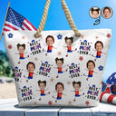 Gift For Mother,Gift For Grandma,Happy,Summer,Independence Day,Non-Eng,Photo,Icon,Humorous - Custom Photo Stars & Stripes Best Mom Grandma Ever - Personalized Beach Bag