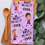 Gift For Mother,Gift For Grandma,Happy,Summer,Independence Day,Non-Eng,Photo,Icon,Humorous - Custom Photo Stars & Stripes Best Mom Grandma Ever - Personalized Kitchen Towel