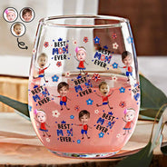 Gift For Mother,Gift For Grandma,Happy,Summer,Independence Day,Photo,Icon,Humorous - Custom Photo Stars & Stripes Best Mom Grandma Ever - Personalized Stemless Wine Glass
