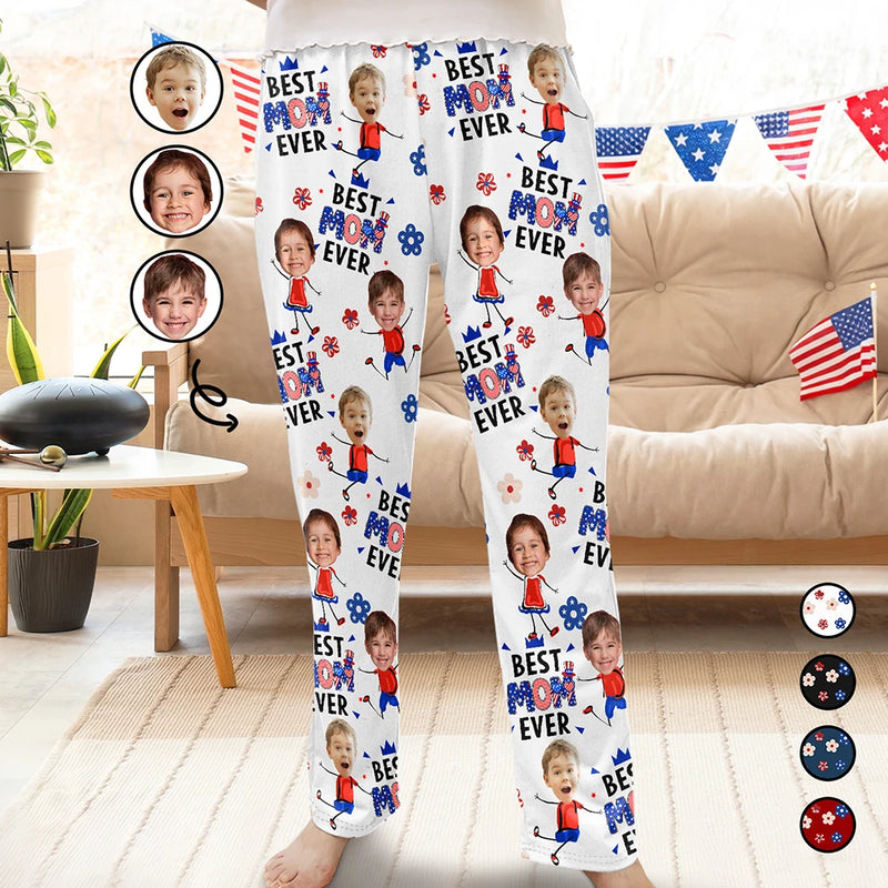Gift For Grandma, Gift For Mother, Happy - Custom Photo Stars & Stripes Best Mom Mum Grandma Ever - Personalized Pajama Pants