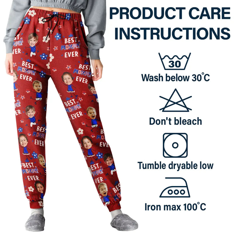 Gift For Grandma, Gift For Mother, Happy - Custom Photo Stars & Stripes Best Mom Mum Grandma Ever - Personalized Pajama Pants