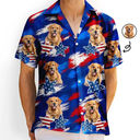 Custom Photo,Independence Day,Summer,Top Market,Pet Dad,Pet Lovers,Gift For Father,Proud,Remove BG Photo - Custom Photo Stars & Stripes Dog Cat Happy Paws - Personalized Hawaiian Shirt