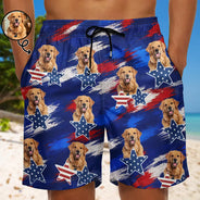 Gift For Father,Custom Photo,Independence Day,Beach,Summer,Top Market,Adorable,Remove BG Photo - Custom Photo Stars & Stripes Dog Cat Happy Paws - Personalized Unisex Beach Shorts