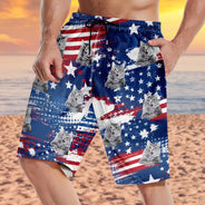 Gift For Father,Custom Photo,Independence Day,Beach,Summer,Top Market,Adorable,Remove BG Photo - Custom Photo Stars & Stripes Dog Cat Happy Paws - Personalized Unisex Beach Shorts