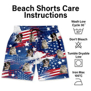 Gift For Father,Custom Photo,Independence Day,Beach,Summer,Top Market,Adorable,Remove BG Photo - Custom Photo Stars & Stripes Dog Cat Happy Paws - Personalized Unisex Beach Shorts