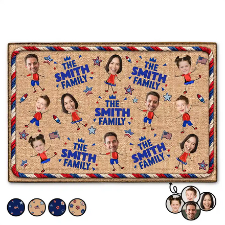 Custom Photo Stars & Stripes Family Funny Face Cut - Personalized Doormat