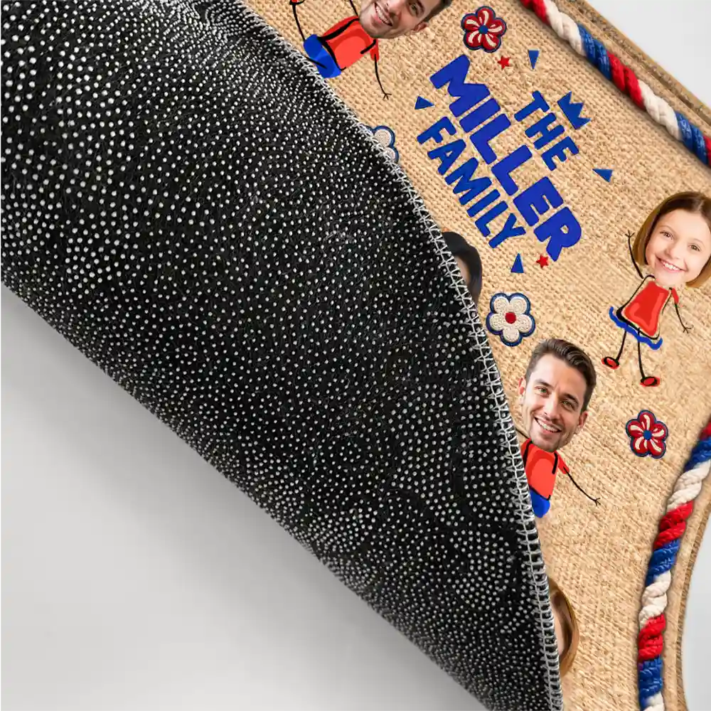 Custom Photo Stars & Stripes Family Funny Face Cut - Personalized Doormat