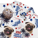Independence Day,Happy - Custom Photo Stars & Stripes Family Pets Kids Tropical Flamingo - Personalized Hawaiian Shirt
