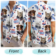 Independence Day,Happy - Custom Photo Stars & Stripes Family Pets Kids Tropical Flamingo - Personalized Hawaiian Shirt