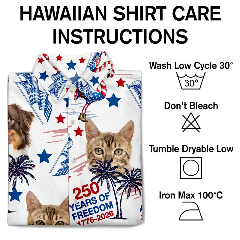 Independence Day,Happy - Custom Photo Stars & Stripes Family Pets Kids Tropical Flamingo - Personalized Hawaiian Shirt