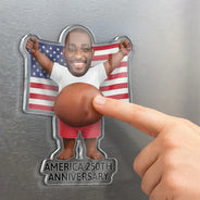 Custom Photo, Independence Day, Gift For Men, Gift For Yourself, Humorous, Cut-Face Photo - Custom Photo Stars, Stripes & Poke That Belly - Personalized Squishy Acrylic Fridge Magnet